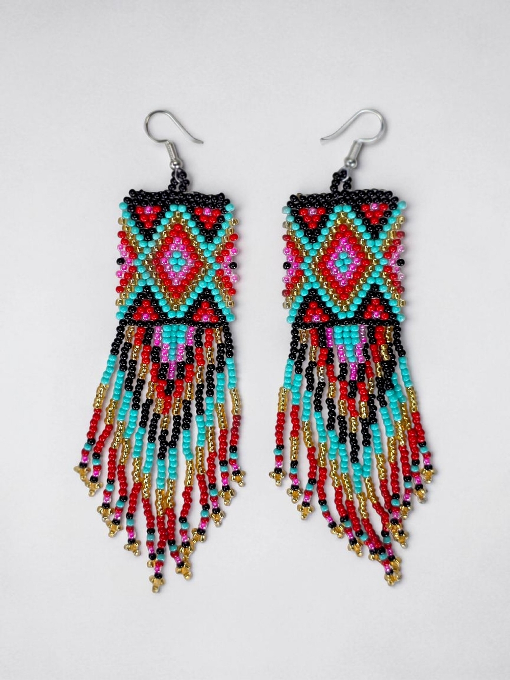 Raja Boho Fringe Beaded Earrings Handmade Statement Jewelry